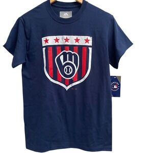 NEW Majestic Milwaukee Brewers MLB Licensed Tee Shirt Navy Unisex Small